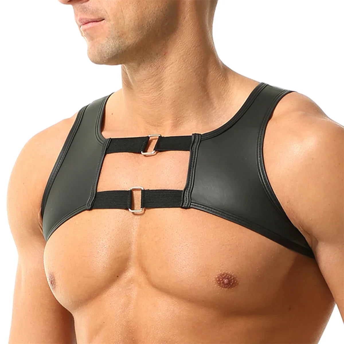Elastic Faux Leather Chest Harness – Black | M & XL