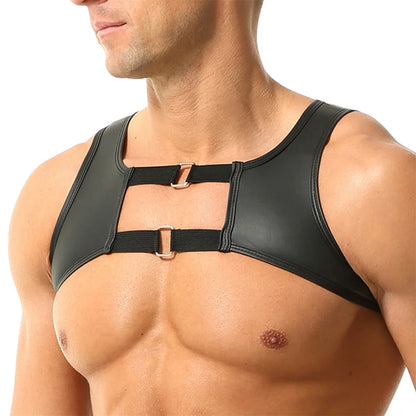 Elastic Faux Leather Chest Harness – Black | M & XL