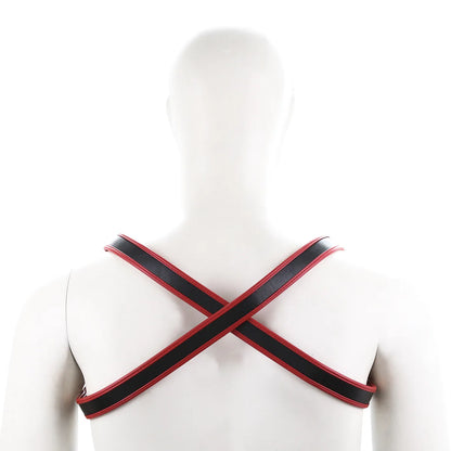 Chest Harness – Black & Red | One Size | Faux Leather