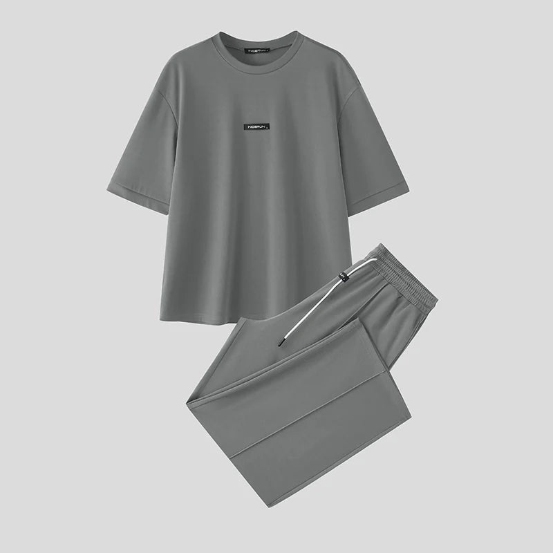 INCERUN Men's T-Shirt & Pants Set – Loose Fit Casual Co-ord | S–5XL