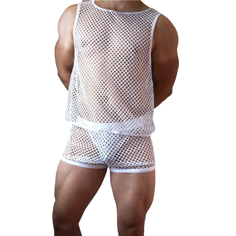 Mesh Tank Top & Shorts Set – 4 Colours | M–XL | Nylon & Elastane