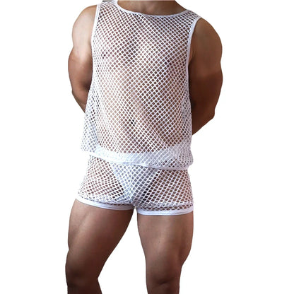 Mesh Tank Top & Shorts Set – 4 Colours | M–XL | Nylon & Elastane