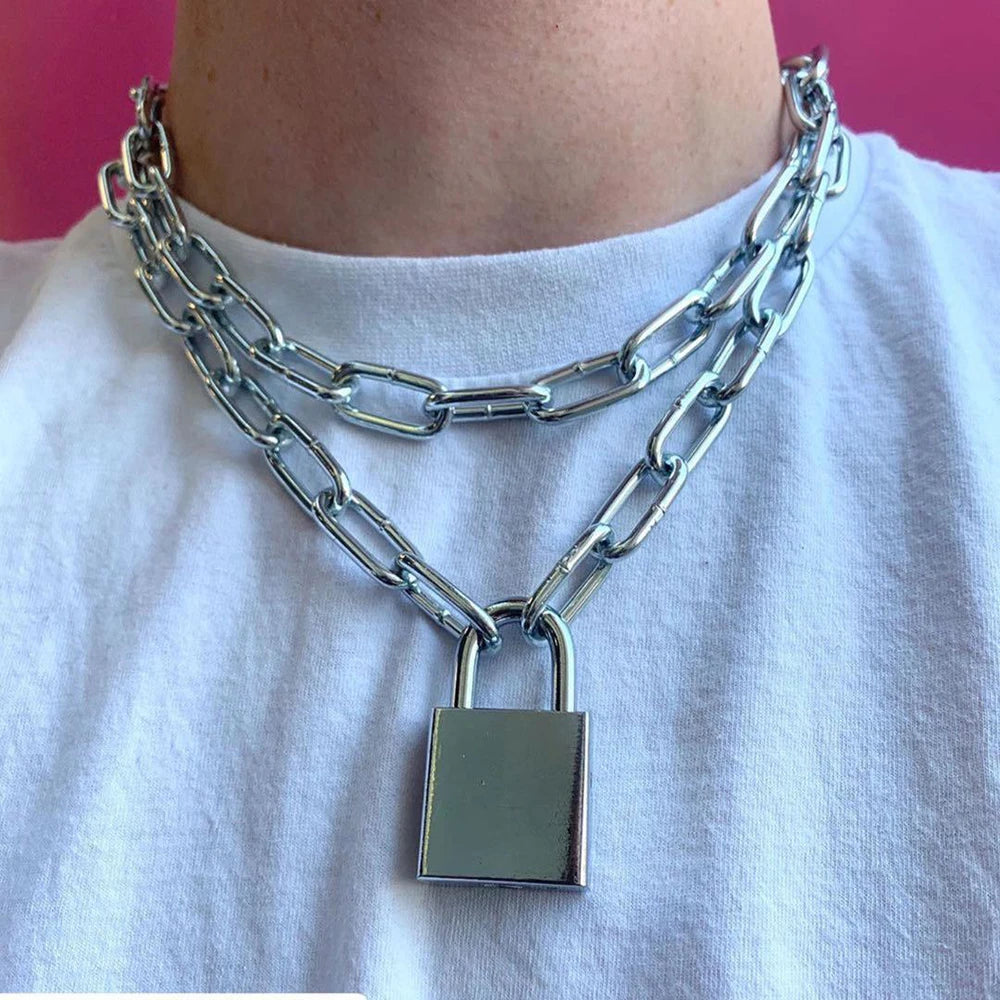 Chunky Multi-Layer Lock Chain Necklace – 5 Styles | Copper Alloy | Punk & Vintage