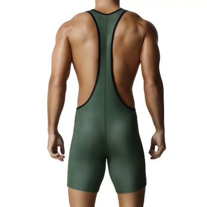 Wrestling Suit – Black, Green & Grey | M–2XL | Polyester & Lycra