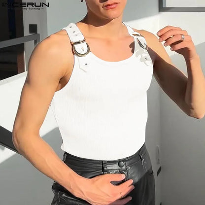 Incerun Metal Buckle Tank Top | White & Black | S–3XL