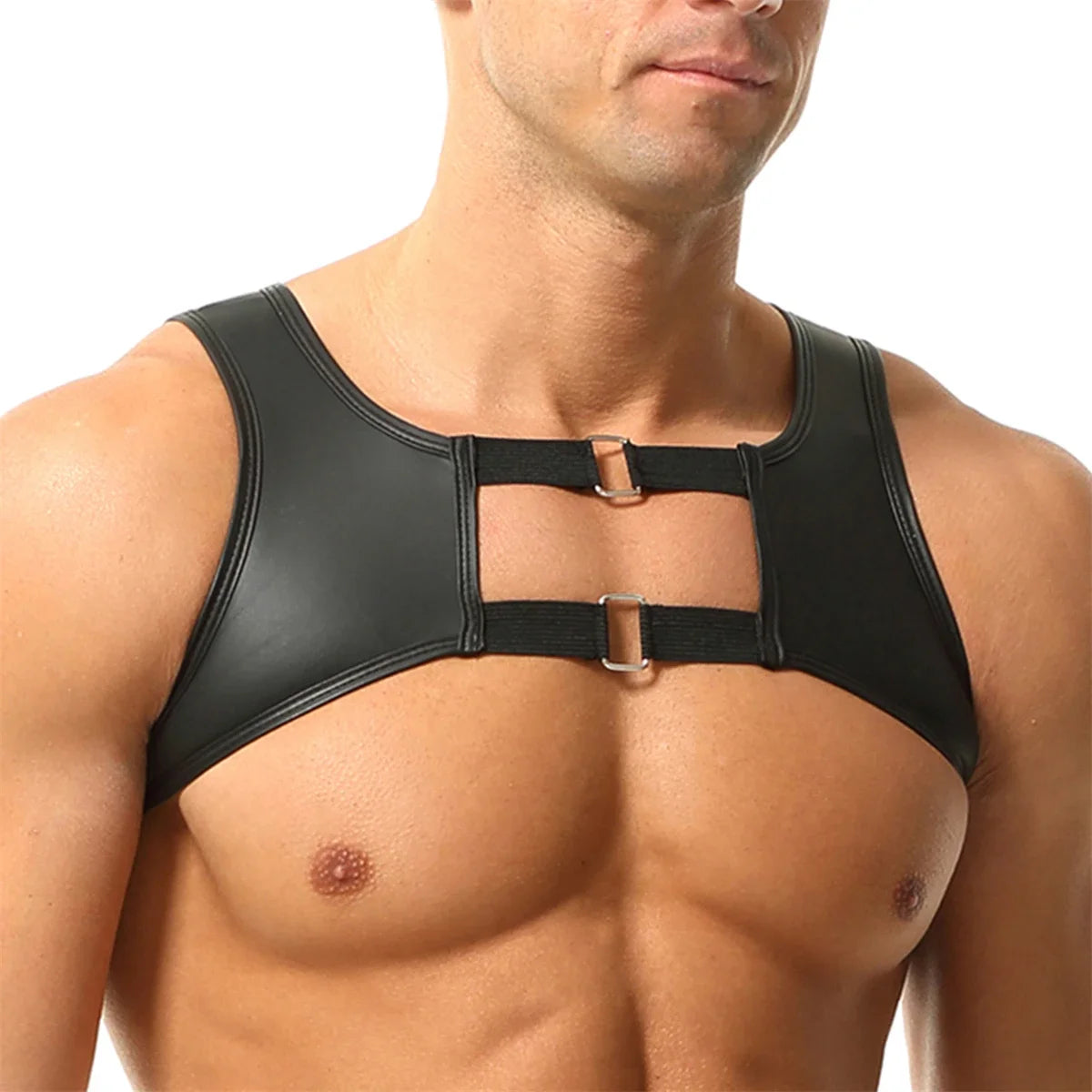 Elastic Faux Leather Chest Harness – Black | M & XL