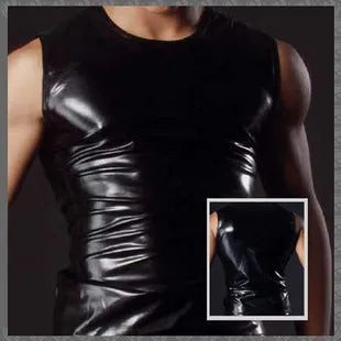Glossy Faux Leather Tank Top | Black | S–XL