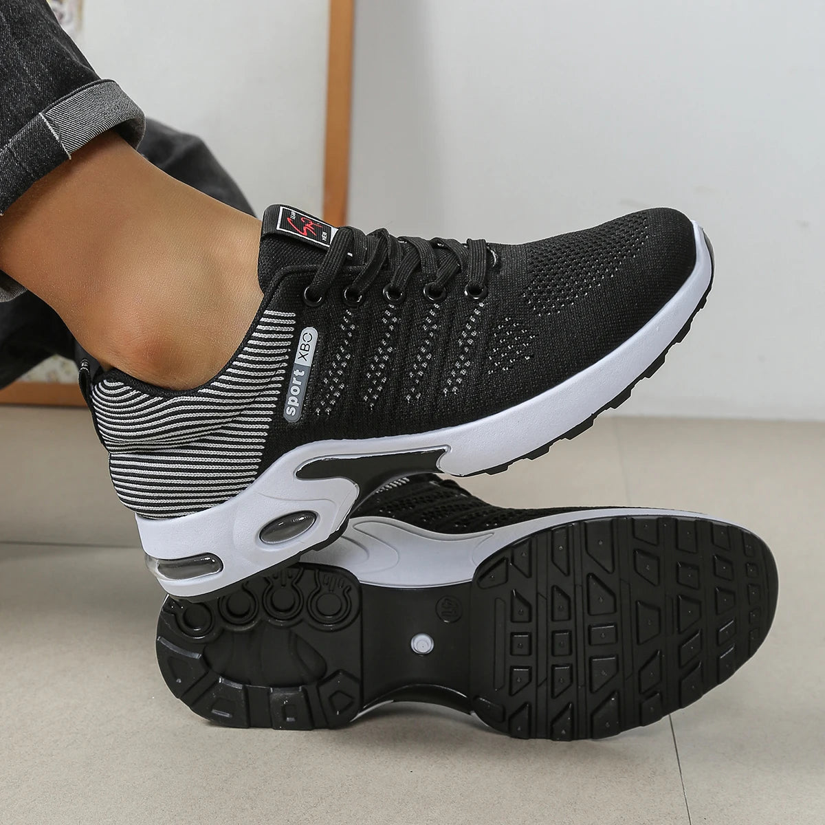 Breathable Lace-Up Sneakers | Black, Blue, Red | EU 39–45