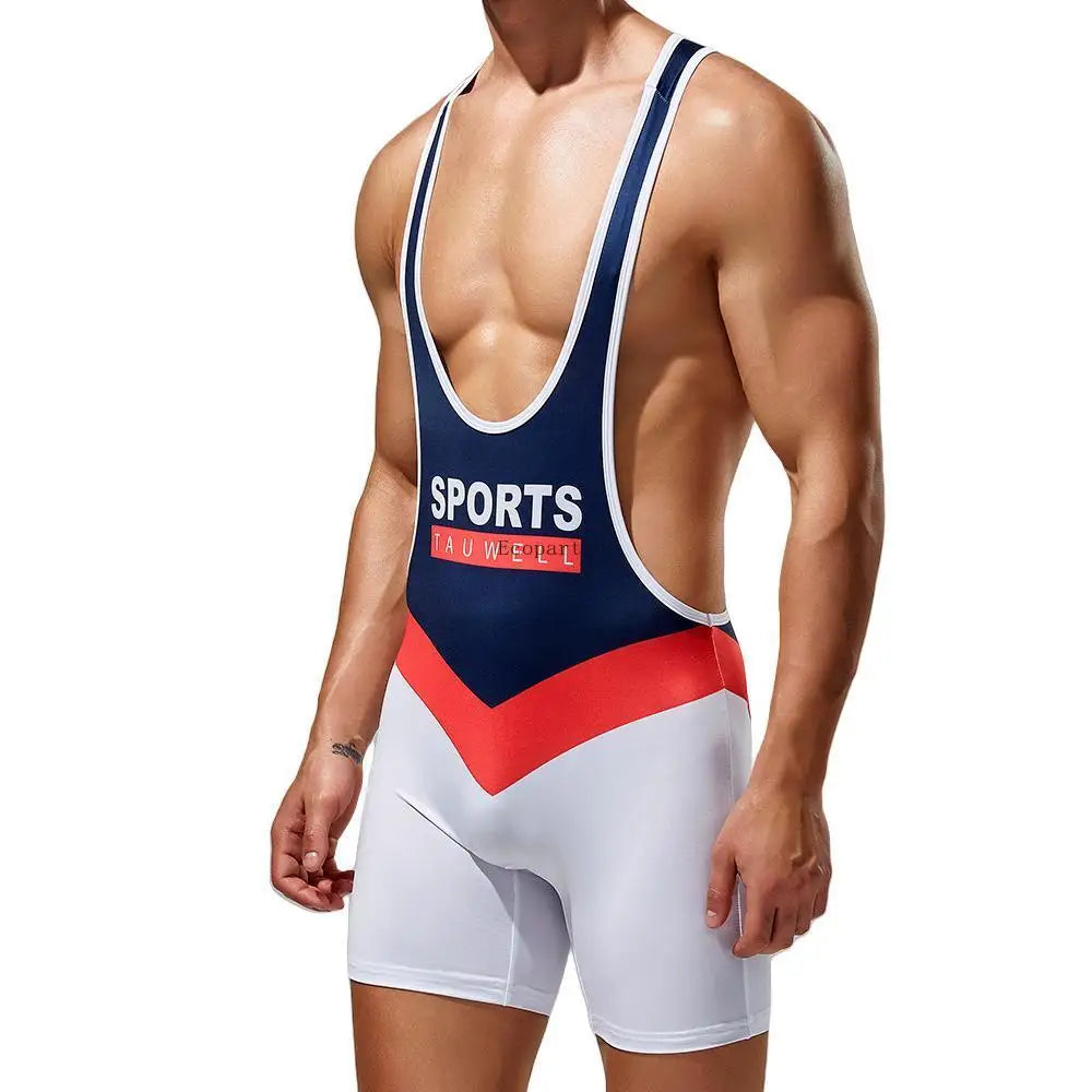 Wrestling Suit – Black & Sky Blue | M–2XL | Polyester & Lycra