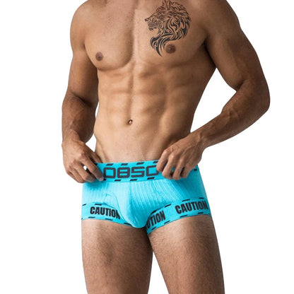 Caution Print Boxer Short – Black, Blue & Yellow | M–2XL | Cotton & Lycra