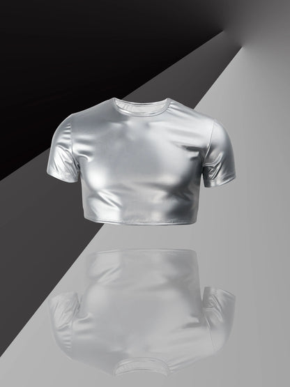 Shiny Short-Sleeve Top – 3 Colours | M–4XL | Polyester