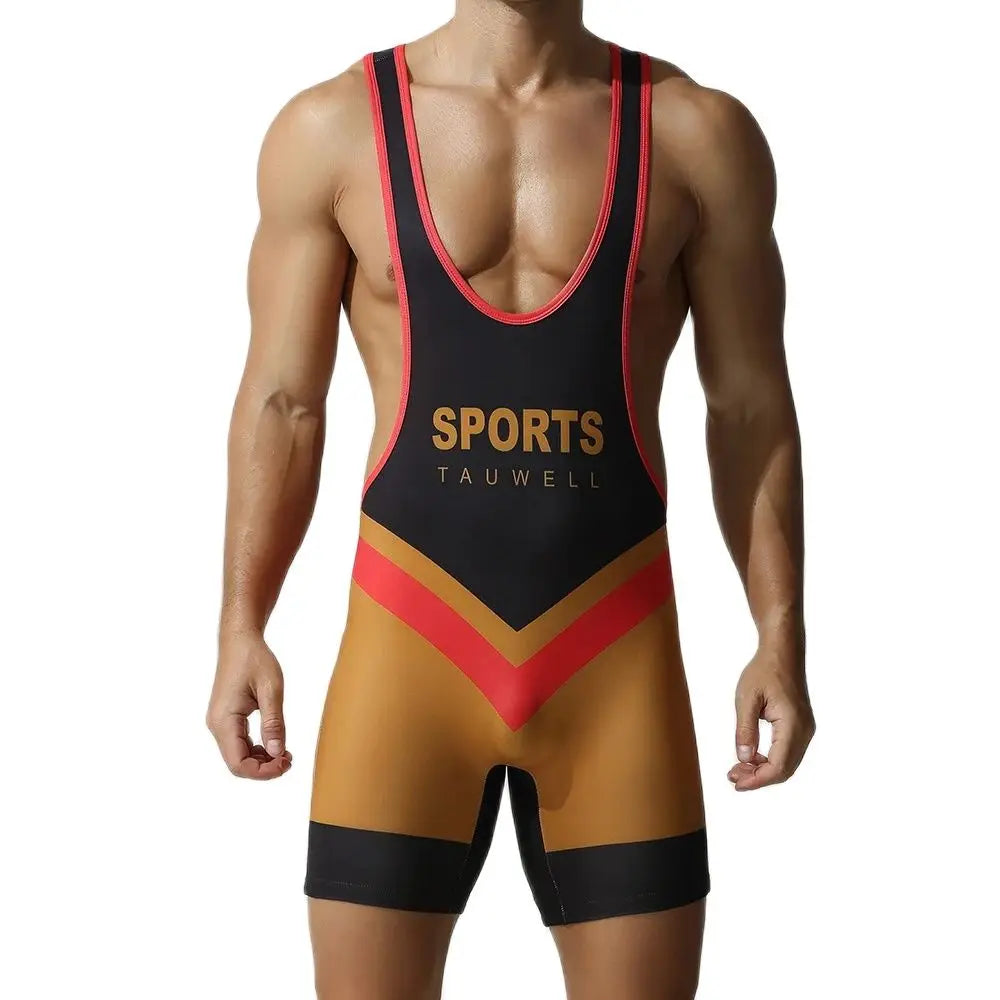 Wrestling Suit – Black, Blue & Cyan | M–2XL | Polyester & Lycra