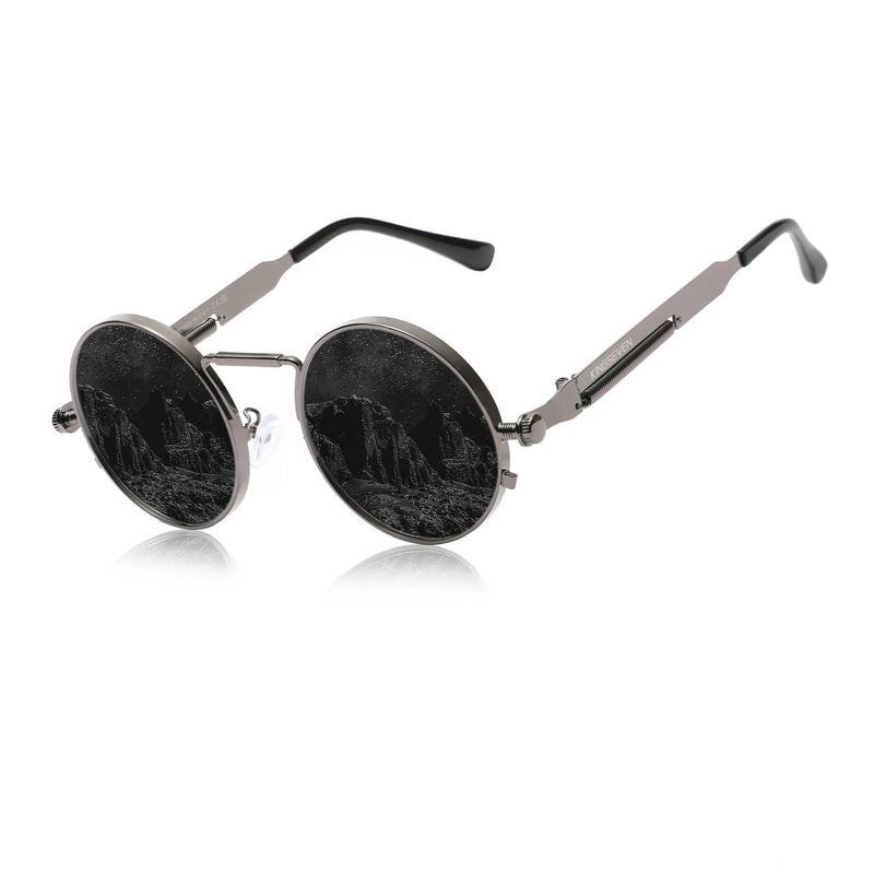 Polarised Round Steampunk Sunglasses – 7 Colours | One Size | Alloy & Polycarbonate