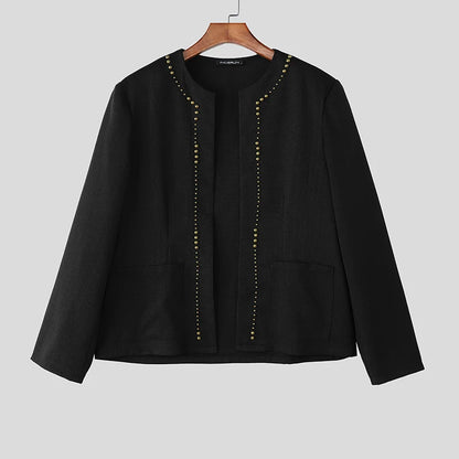 INCERUN Men's Solid Colour Open-Stitch Loose Jacket – Long Sleeve Casual Streetwear Coat | S–5XL