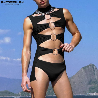 Turtleneck Hollow-Out Sleeveless Bodysuit – 3 Colours | S–5XL | Polyester & Spandex