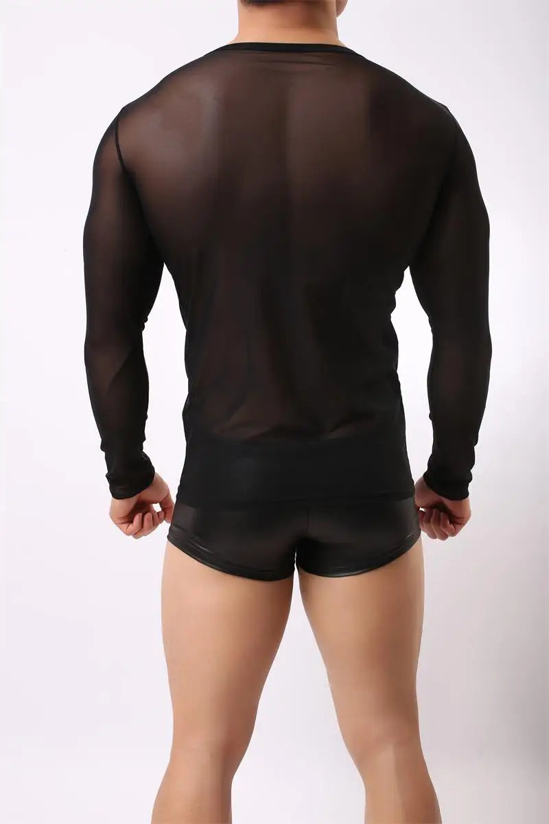 Clever-Men Sheer Long-Sleeve T-Shirt – Black & White | M–XL | Nylon & Elastane