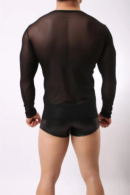 Clever-Men Sheer Long-Sleeve T-Shirt – Black & White | M–XL | Nylon & Elastane