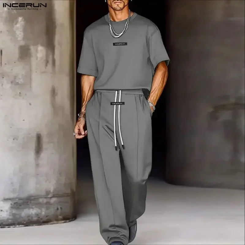 INCERUN Men's T-Shirt & Pants Set – Loose Fit Casual Co-ord | S–5XL