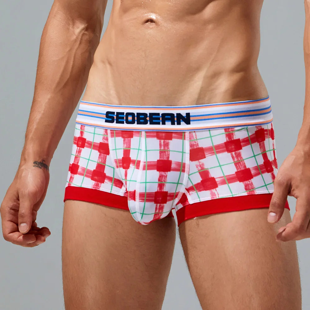 Low-Rise Plaid Boxer Brief – Green, Blue & Red | M–2XL | Polyester & Elastane