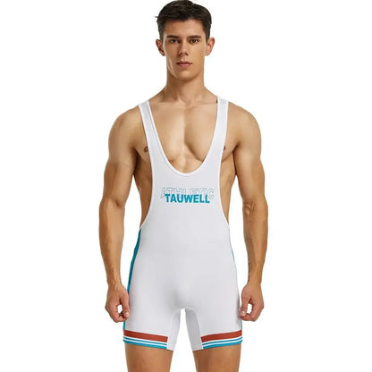 Multi-Colour Wrestling Suit – Light Blue & White | M–2XL | Polyester & Lycra