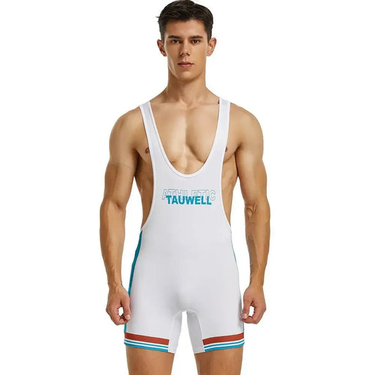 Multi-Colour Wrestling Suit – Light Blue & White | M–2XL | Polyester & Lycra