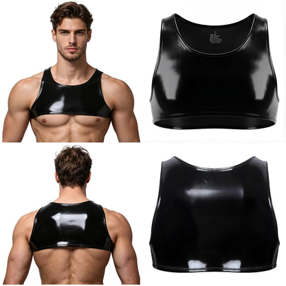 Glossy PU Leather Crop Tank Top – Black | S–3XL | 50% PU & Polyester