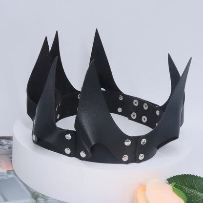 Handmade Leather Queen Crown – Bold Regal Accessory | Black & Red