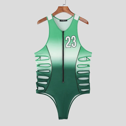 Open-Side Zip-Front Bodysuit – Red, Green & Blue | S–3XL | Polyester & Lycra
