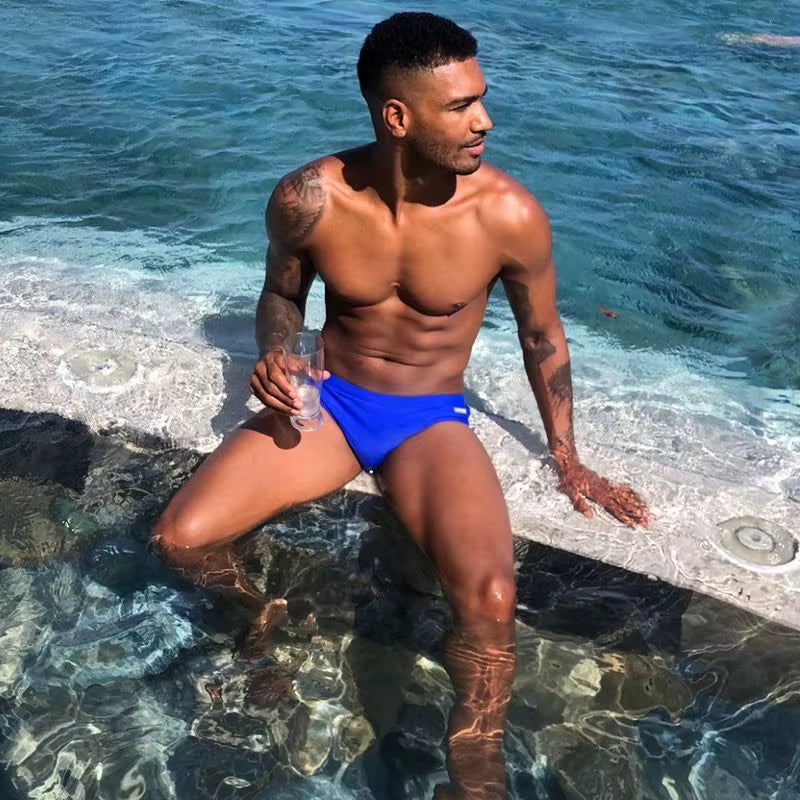 Low-Rise Swim Brief – Blue & Black | M–2XL | Nylon