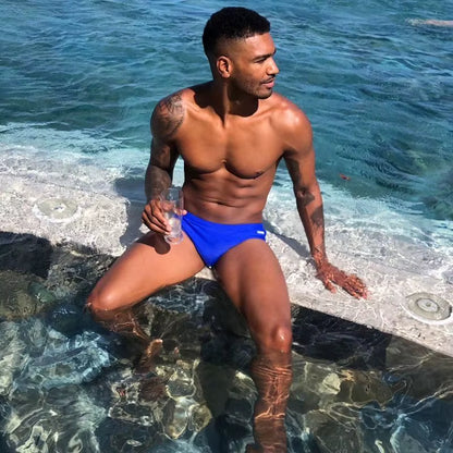 Low-Rise Swim Brief – Blue & Black | M–2XL | Nylon