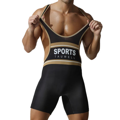 Wrestling Suit – Black, Green & Grey | M–2XL | Polyester & Lycra