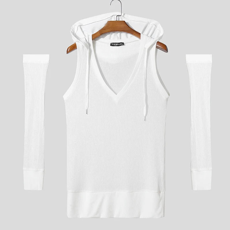 Incerun Hooded Tank Top with Detachable Sleeves