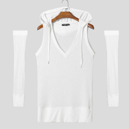 Incerun Hooded Tank Top with Detachable Sleeves