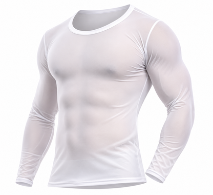 Clever-Men Sheer Long-Sleeve T-Shirt – Black & White | M–XL | Nylon & Elastane