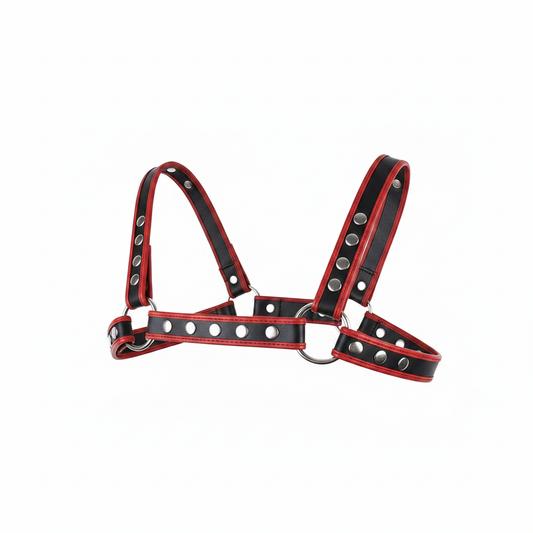 Chest Harness – Black & Red | One Size | Faux Leather