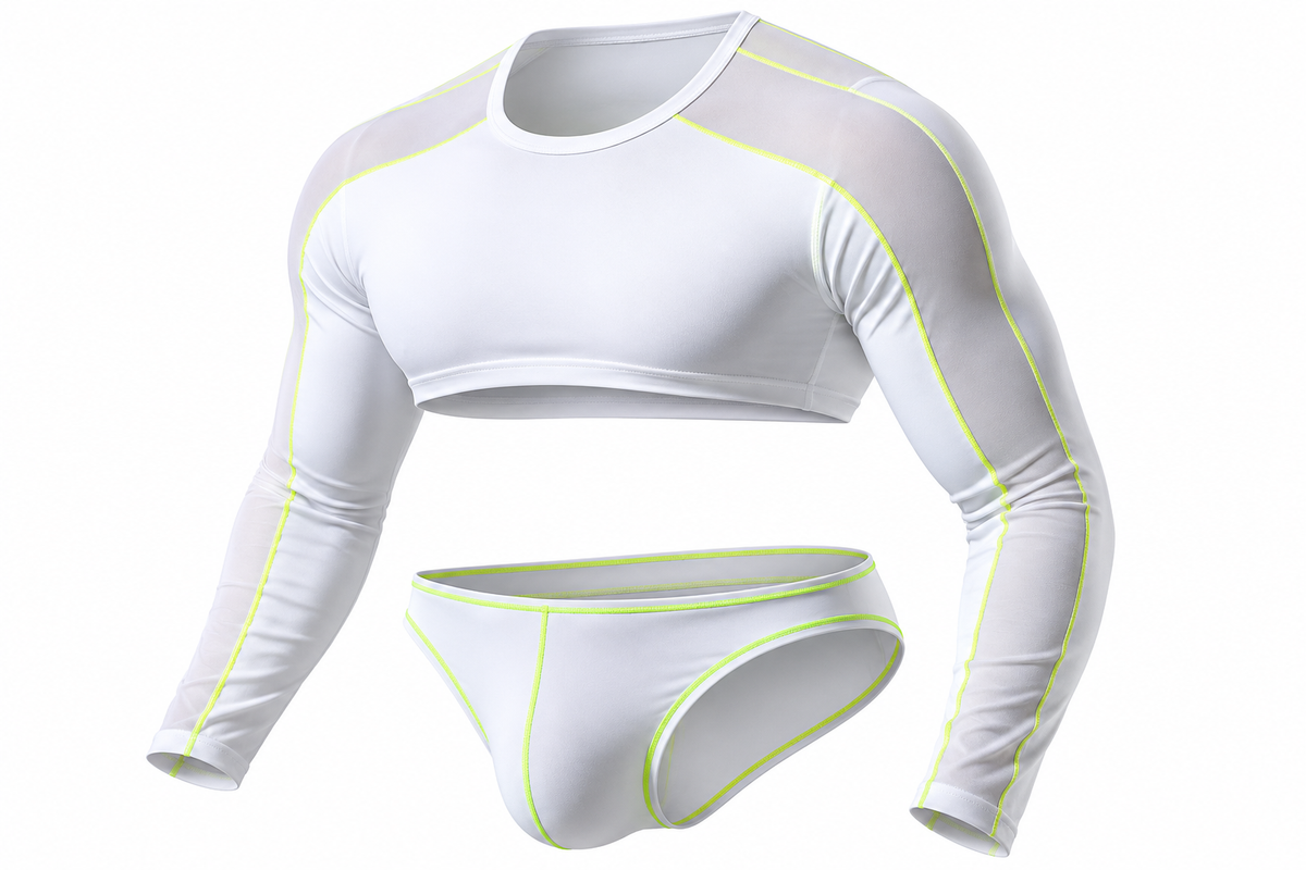 Tauwell Long-Sleeve Micro Crop Top – Black & White | M–2XL | Polyester