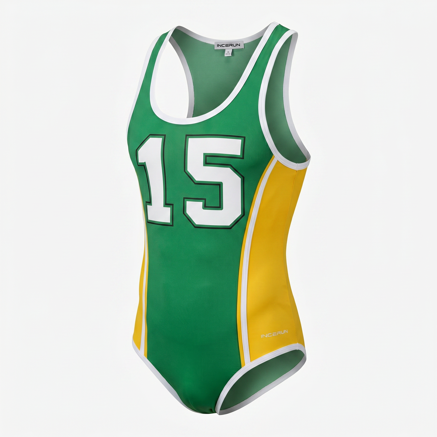 Printed Sleeveless Bodysuit – Green, Yellow & Red | S–3XL | Polyester & Spandex