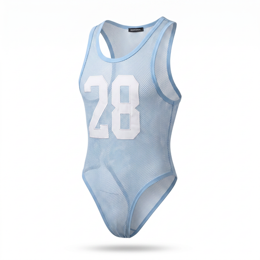 INCERUN Men's Mesh Patchwork Transparent Bodysuit – Sleeveless Tank Romper | S–XXXL