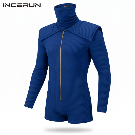 Turtleneck Bodysuit – Black, Blue & Brown | S–3XL | Polyester & Spandex