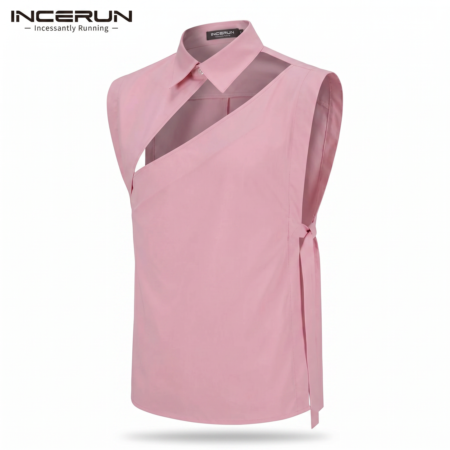 Hollow-Out Lace-Up Sleeveless Shirt – White, Black & Pink | S–5XL | Polyester